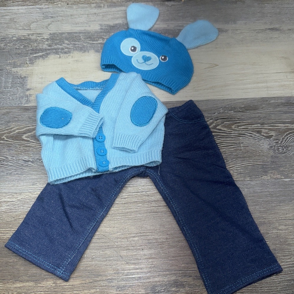 American Girl Bitty Twins 2013 Boy Blue Sweater & Puppy Dog Cap Hat Starter Set